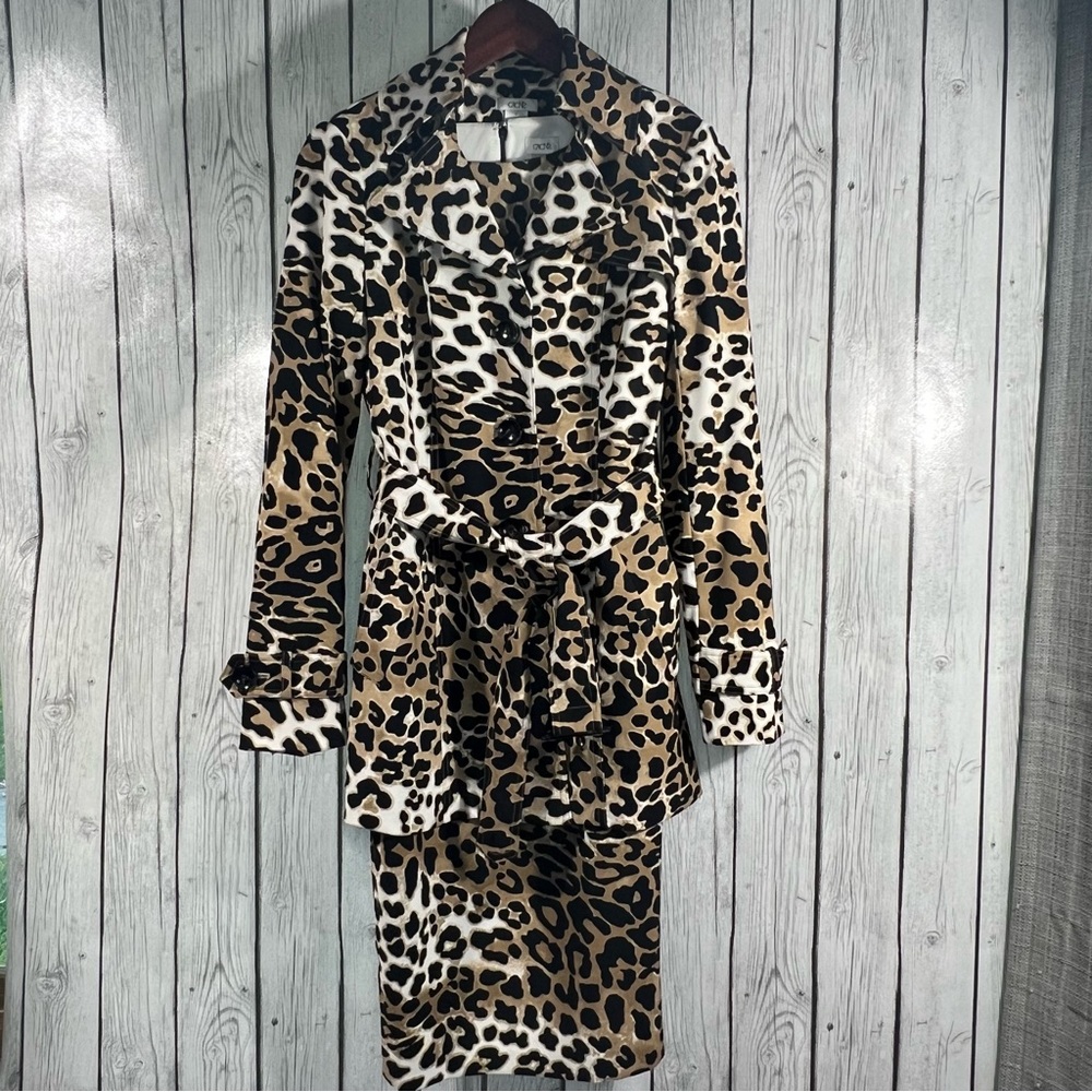 Cache Leopard Print Dress (size 4) and Matching Trench Coat (size S)
